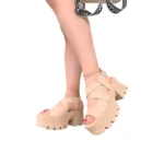 Sandalia Chunky Plataforma Crema Mujer Sport Elegante A Bordo Con Marieu