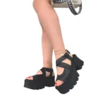 Sandalia Chunky Plataforma Negro Mujer Sport Elegante A Bordo Con Marieu