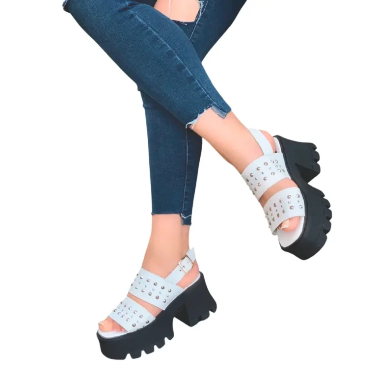 Sandalia Plataforma Chunky Blanco Negro Deportiva Elegante Mujer A Bordo Con Marieu